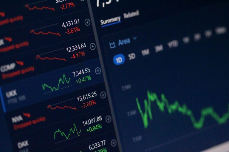 Stock prices on a screen